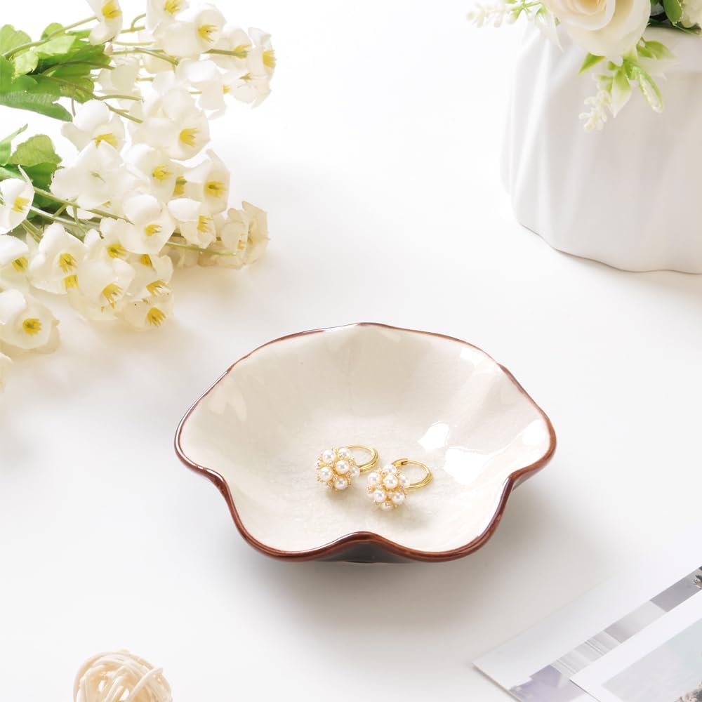 JAMEND CLXP Lotus Leaf Shape Decorative Ring Tray, Small Key Bowl, Ceramic Trinket Tray Jewelry Dish Organizing Necklace Earrings, Home Decoration for Mom Best Friend Sister, Pink.