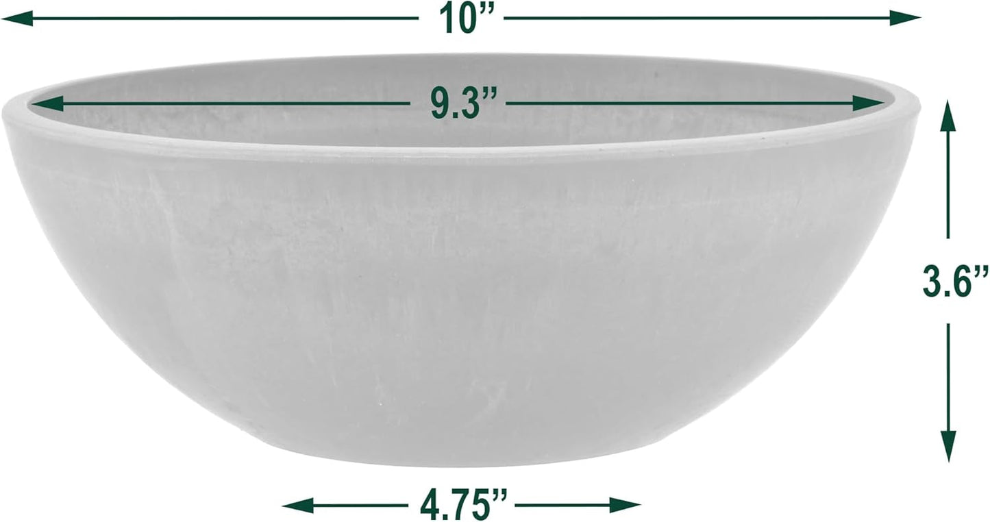 PSW Pot Collection M30DC 12-inch Plastic/Stone/Wood Composite Low Bowl Planter – No Drainage Hole (Drillable), Shallow Indoor/Outer Pot for Succulents, Bonsai, Fairy Gardens, Herbs, Dark Charcoal