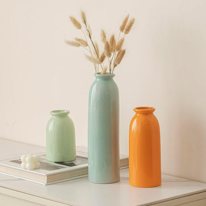 10.4 inches Tall Decorative Ceramic Vase Set, 3 Pieces, Nordic Modern Boho Style, White, Modern Farmhouse for Home Decor (Coffee Mix)