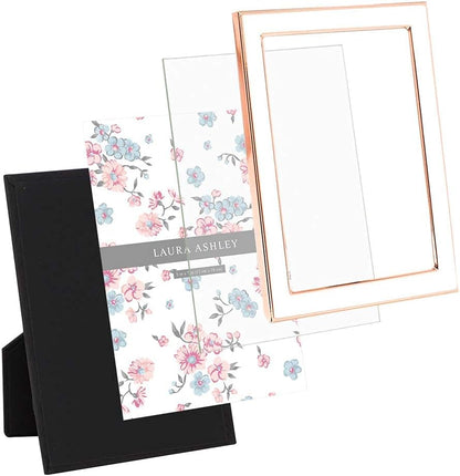 Laura Ashley 5x7 Navy Enamel Picture Frame, Gold Metal Edge with Easel, for Countertop, Counterspace, Tabletop Display, Bookshelf, Desk, Wall Décor, Photo Gallery (5x7, Navy W/Gold)