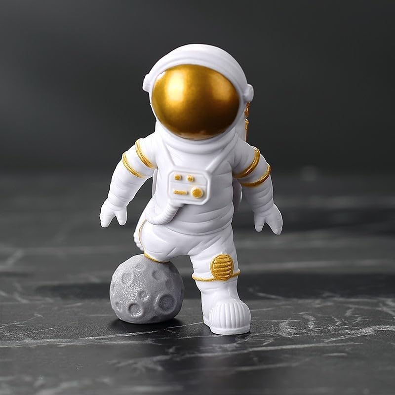 Blue White Astronaut Statues Set of 4, Spaceman Sculpture Figurines Outer Space Theme Decor for Nursery Room Cake Topper