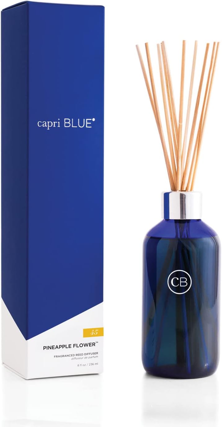 Capri Blue Volcano Reed Diffuser Set - Includes Reed Diffuser Sticks, Fragrance Oil, and Glass Bottle - Luxury Scented Room Freshener - White (8 fl oz)