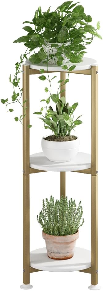 Plant Stand Indoor Corner Tall 2 Tier Metal Modern Flower Storage Plant Shelf Holder for Living Room Balcony Garden,Black (2 Tier-Black Round)