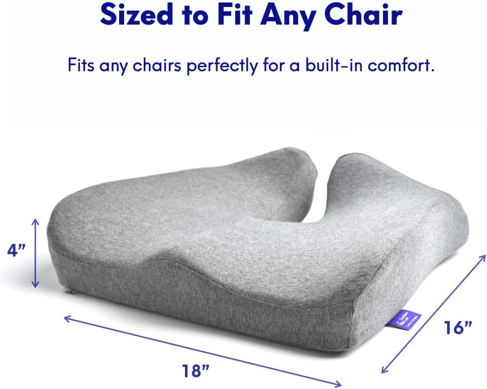 C CUSHION LAB Patented Pressure Relief Seat Cushion for Long Sitting Hours on Office/Home Chair, Car, Wheelchair - Extra-Dense Memory Foam for Hip, Tailbone, Coccyx, Sciatica - Light Grey