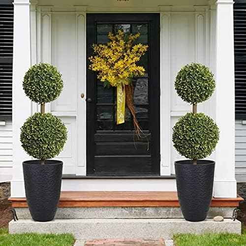 Worth 9 Gallon Tall Round Planters Set of 2-14" Dia x 21" H Stone Finish Flower Pots Indoor Decorative Container Garden Patio Unbreakable Beige