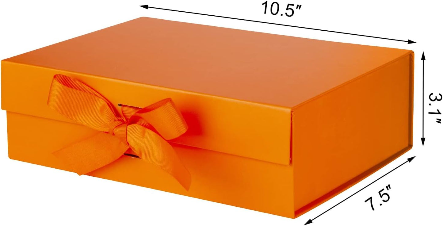 DaiJoob Gift Box with Lid for Presents 10.5x7.5x3.1 Inches with Ribbon and Magnetic Closure(1-Pack) (Black)