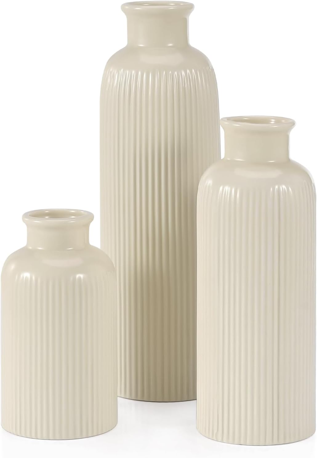 Small White Ceramic Vase Set of 3, Boho Modern White Flower Vase Room Decor, Farmhouse Decor, Vases for Your Kitchen, Bathroom, Bedroom, Living Room, Office&Shelf Centerpiece Table Decorations