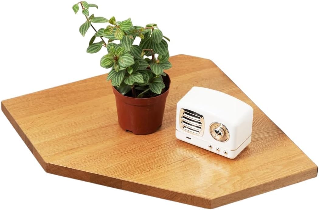Corner Wall Shelves, Corner Floating Shelves Set of 2 Solid Oak Wood Display Shelf with Wire Hole Small Plant for Kitchen Living Room Natural