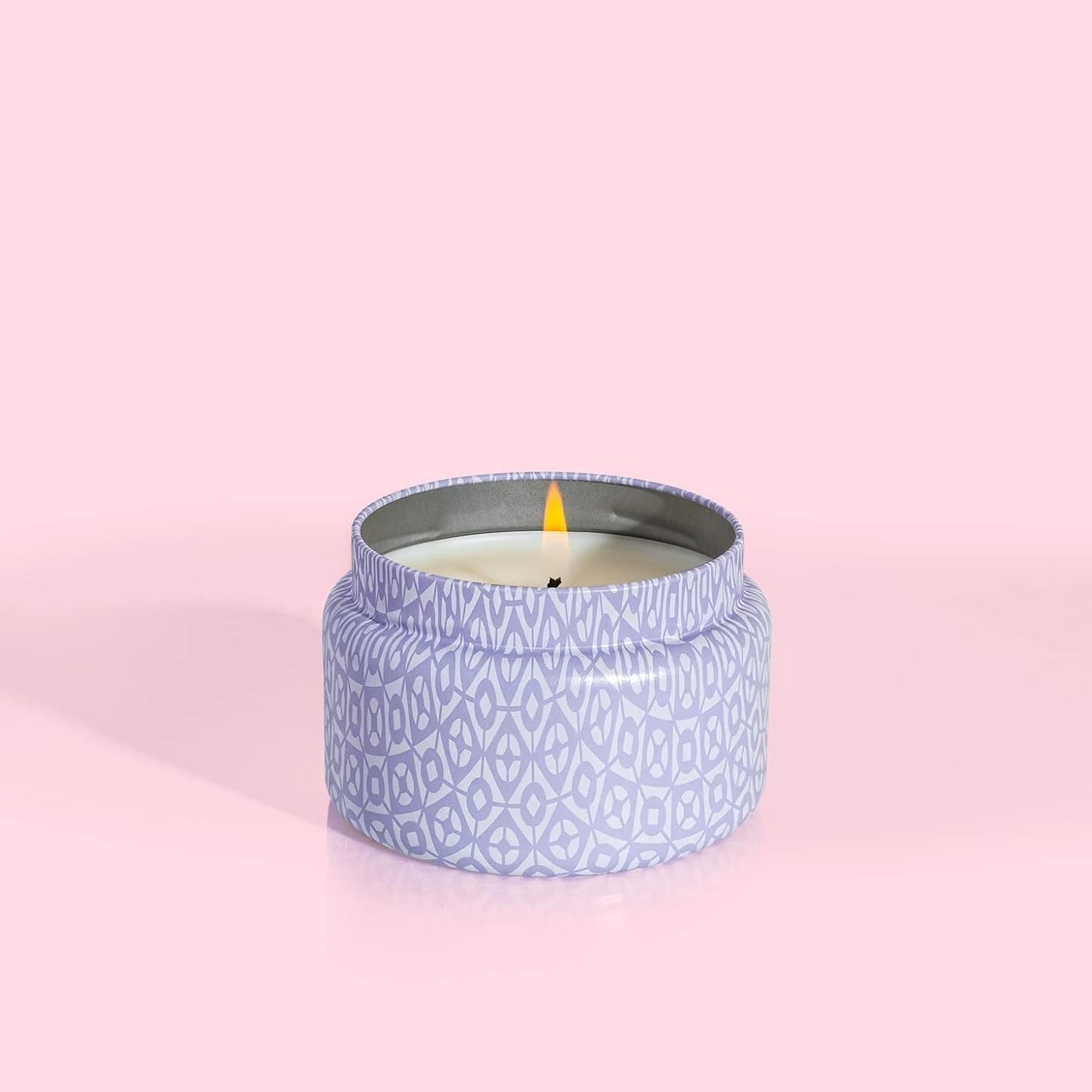 Capri Blue Volcano Printed Travel Tin Jar Candle - Luxury Candle with a Long Lasting Soy Wax Blend - Scented with Tropical & Fruity Fragrance (White Color, 8.5 oz)
