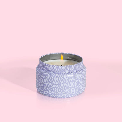 Capri Blue Volcano Printed Travel Tin Jar Candle - Luxury Candle with a Long Lasting Soy Wax Blend - Scented with Tropical & Fruity Fragrance (White Color, 8.5 oz)