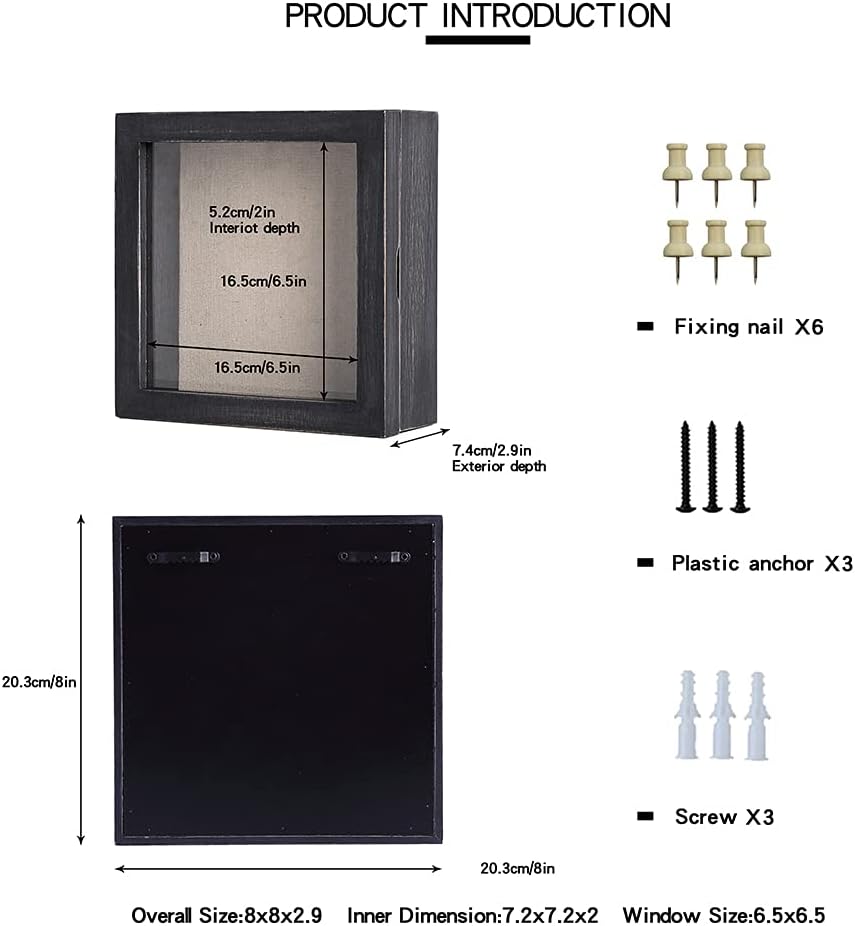 Freezing point Shadow Box Frame 8x8 Shadow Boxes Display Case with Linen Back Memorabilia Awards Medals Bouquet Photos Picture Badge Wedding Memory Box for Keepsakes Carbonized Small Pin Board