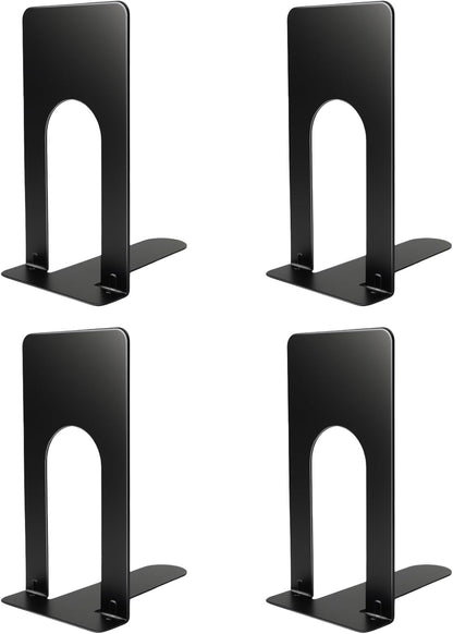 Book Ends for Shelves, 4 Pack Metal Bookends, Compact Book Stopper for Small Books, CDs, Vinyl Records, Desk & Classroom Organizer, 3.9x2.8x5.2 Inch, Gift for Book Lovers