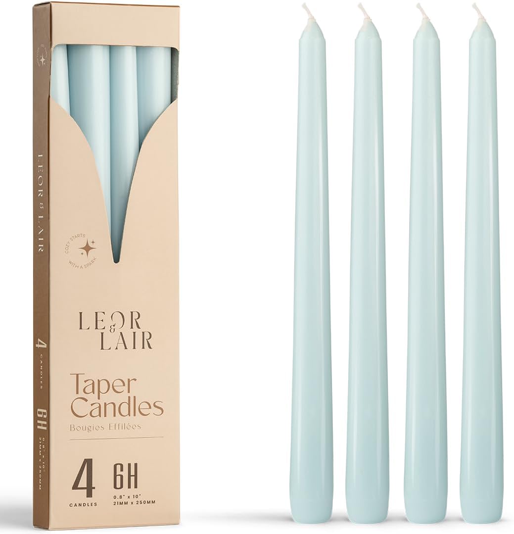 Leor & Lair Ivory Taper Candles - 4 Pack 10" Ivory Candlesticks - Unscented Cream Candle Sticks for Home Decoration, Holiday Tables, Weddings, Restaurants & Business Events