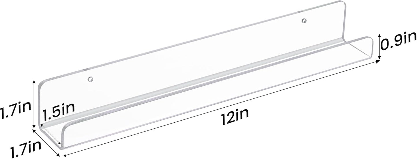 upsimples 8 Pack Vinyl Record Wall Mount Shelves, 12" Vinyl Holder for Album Record Storage & Display, Clear Acrylic Floating Shelves for Wall Decor, Kids Bookshelf, Magazine Rack, Picture Ledge