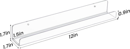 upsimples 8 Pack Vinyl Record Wall Mount Shelves, 12" Vinyl Holder for Album Record Storage & Display, Clear Acrylic Floating Shelves for Wall Decor, Kids Bookshelf, Magazine Rack, Picture Ledge