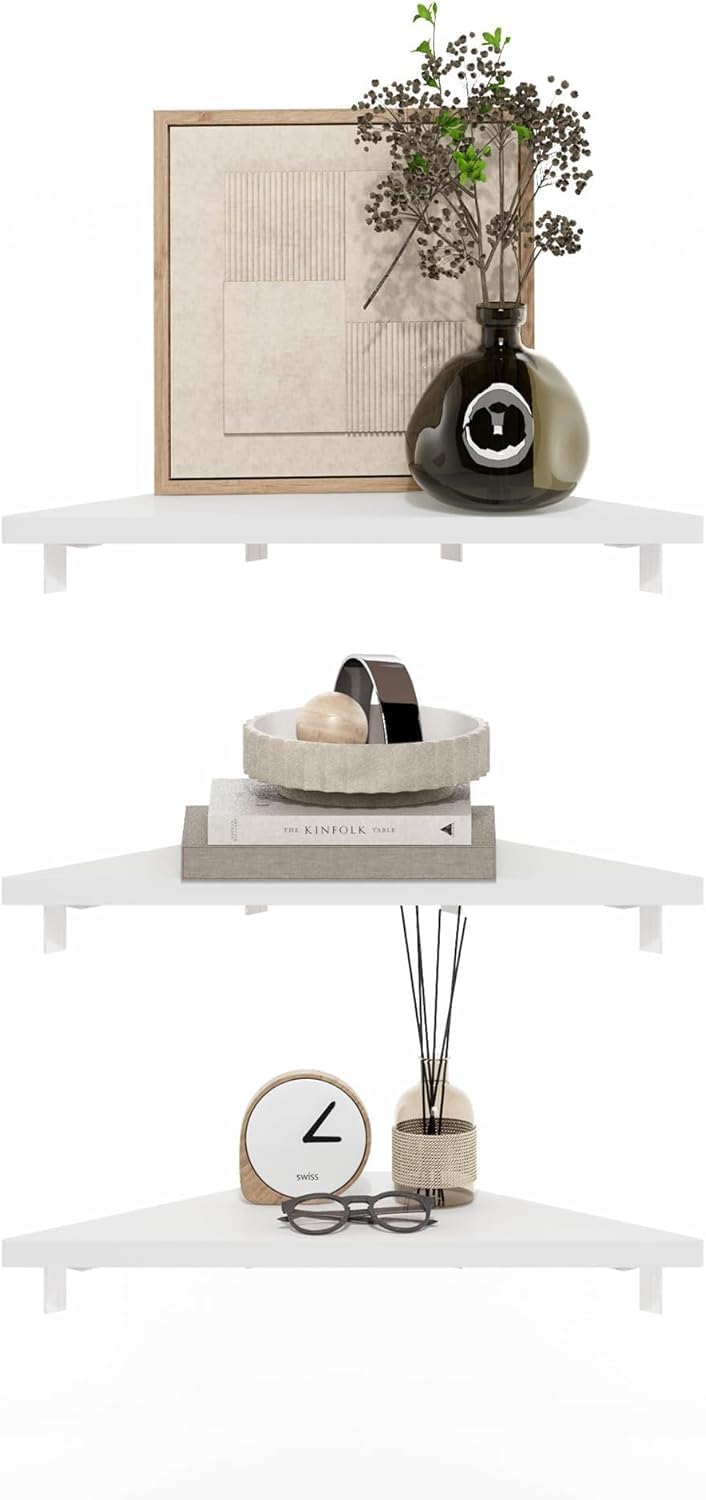Furinno Rossi 5-Tier Wall Mount Floating Radial Corner Shelf, White