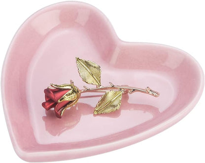 JAMEND CLXP Lotus Leaf Shape Decorative Ring Tray, Small Key Bowl, Ceramic Trinket Tray Jewelry Dish Organizing Necklace Earrings, Home Decoration for Mom Best Friend Sister, Pink.