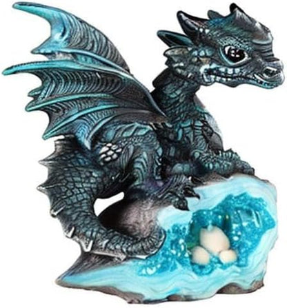 Le Elegant 71581 Blue Medieval Baby Dragon with Crystal Egg Nest Decorative Figurine