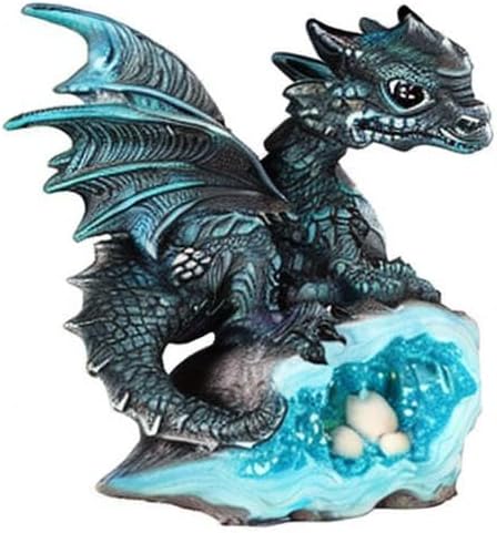 Le Elegant 71581 Blue Medieval Baby Dragon with Crystal Egg Nest Decorative Figurine