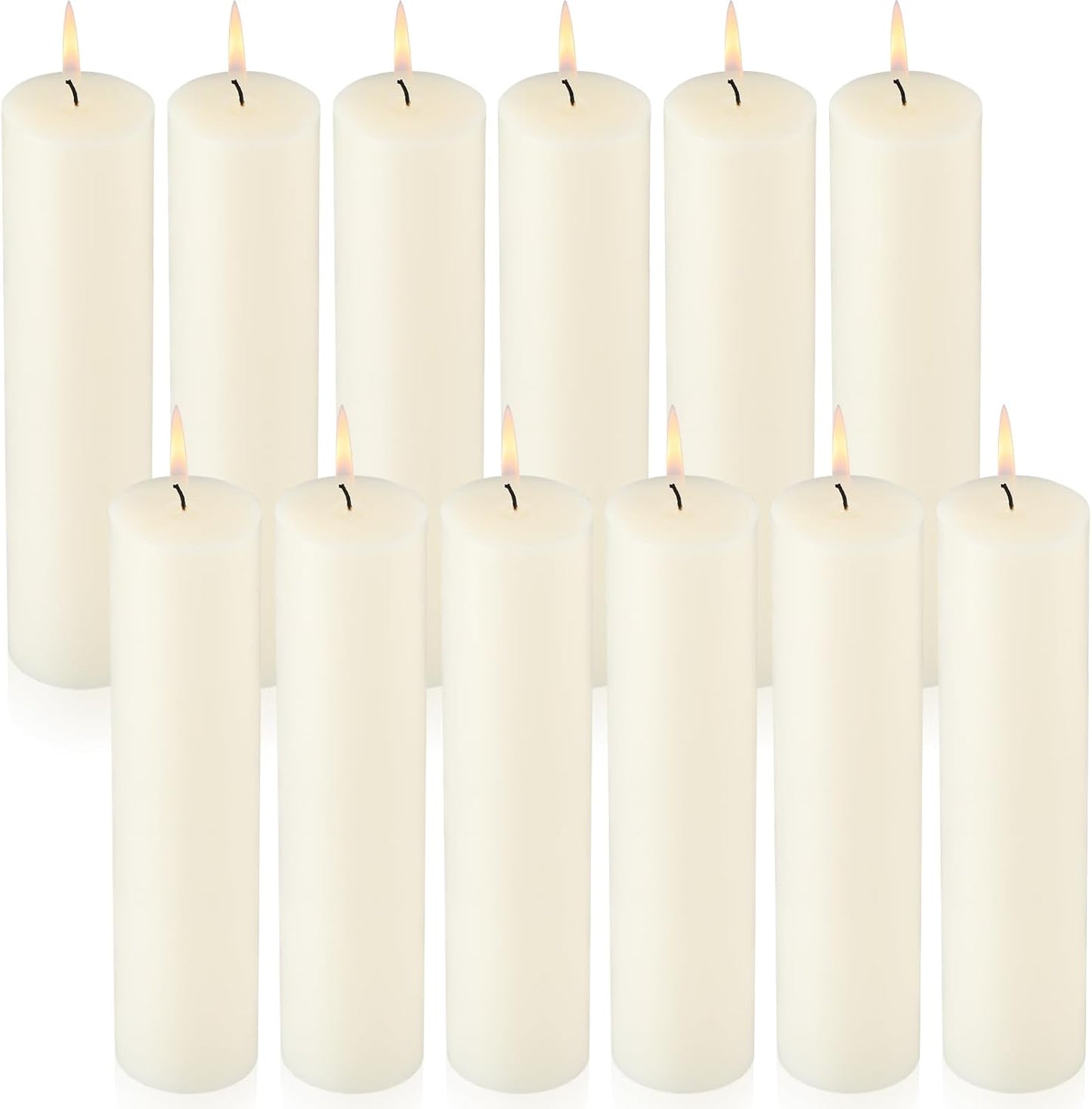 Lounsweer 12 Pack Ivory Pillar Candles Bulk Large Unscented Paraffin Wax Long Lasting Candles Clean Burning Supplies for Home Decor Wedding Party Dinner Bath Spa(2 x 8 Inch)