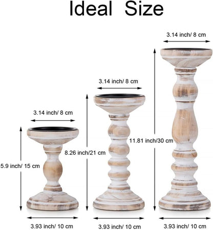 Wood Pillar Candle Holder: 3Pcs Rustic White Candle Holders for Pillar Candles Wood Candle Holders Distressed Wooden Farmhouse Candle Holder Large Rustic Candle Holder for Fireplace Table