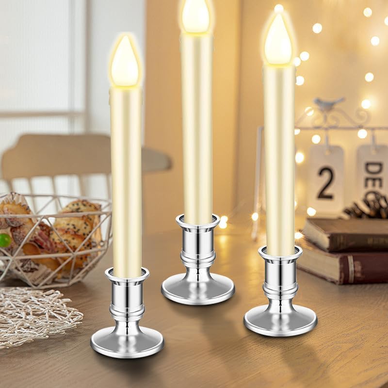 Waziaqoc 24Pcs Gold Taper Candle Holders, Plastic Candlestick Holders Only for Flameless LED Candle Decorative Pillar Candle Holder for Christmas Wedding Anniversary Dinner Party