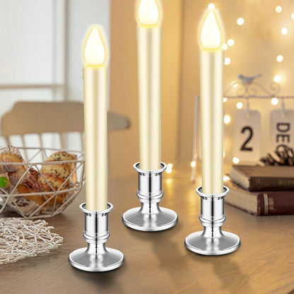 Waziaqoc 24Pcs Gold Taper Candle Holders, Plastic Candlestick Holders Only for Flameless LED Candle Decorative Pillar Candle Holder for Christmas Wedding Anniversary Dinner Party