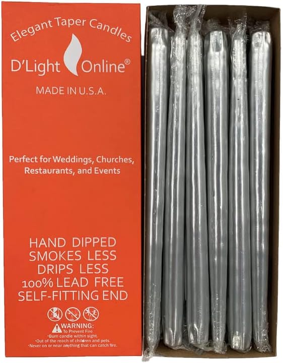 D'light Online White Taper Candles, 10 Inch Premium Quality Candles Hand-Dipped Tapered Candles, Dripless, Smokeless and Unwrapped Bulk Pack for Events - Set of 12 (10 Inch, White)