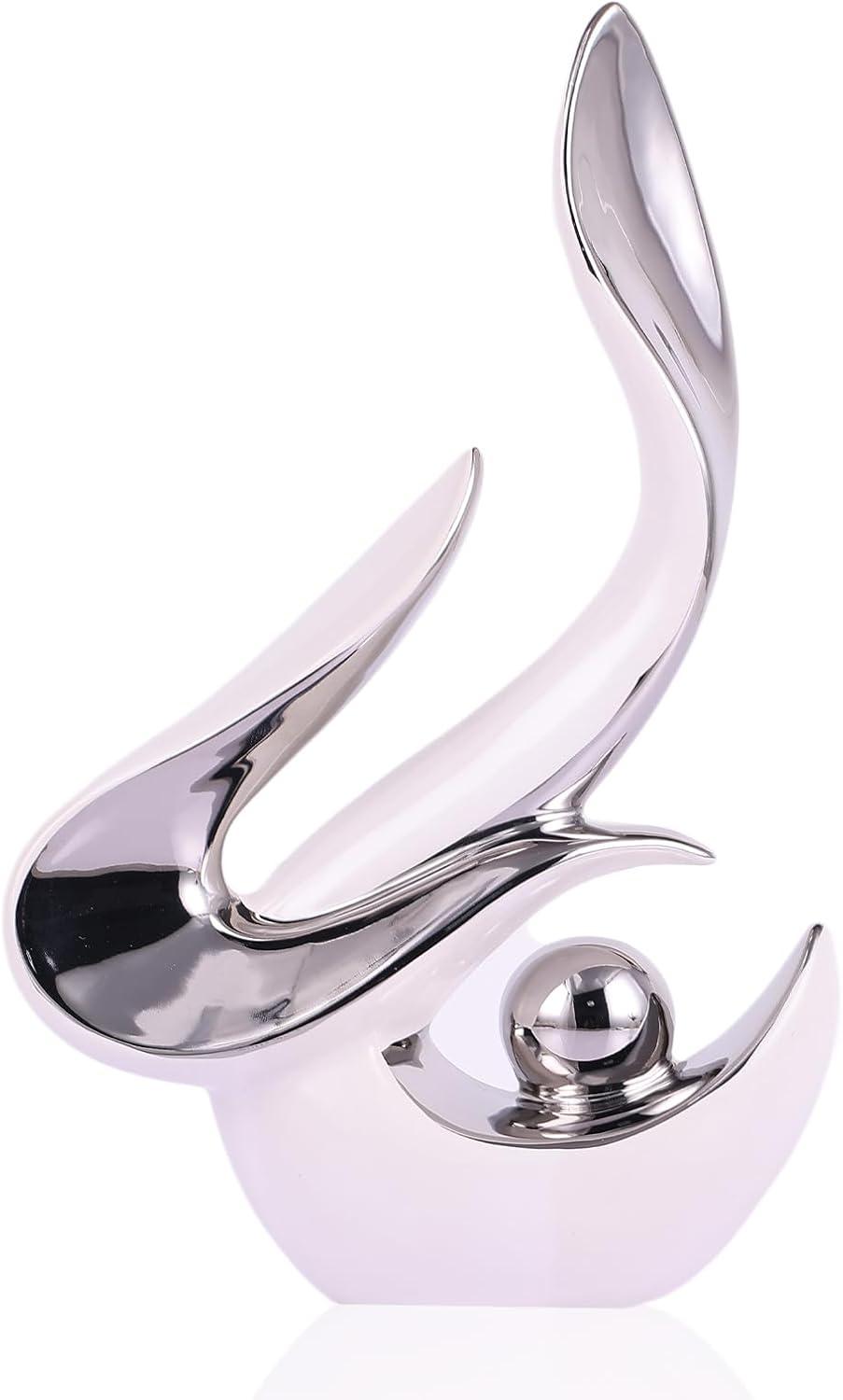 Silver Living Room Decor Table,Sculptures Home Decor,Modern Abstract Art,Dinner Table Centerpiece Decor,Ceramic Statue and Figurines Decorations Accent,Adorno Para Mesa Comedor(White Silver)