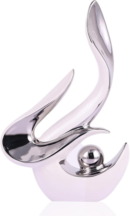 Silver Living Room Decor Table,Sculptures Home Decor,Modern Abstract Art,Dinner Table Centerpiece Decor,Ceramic Statue and Figurines Decorations Accent,Adorno Para Mesa Comedor(White Silver)