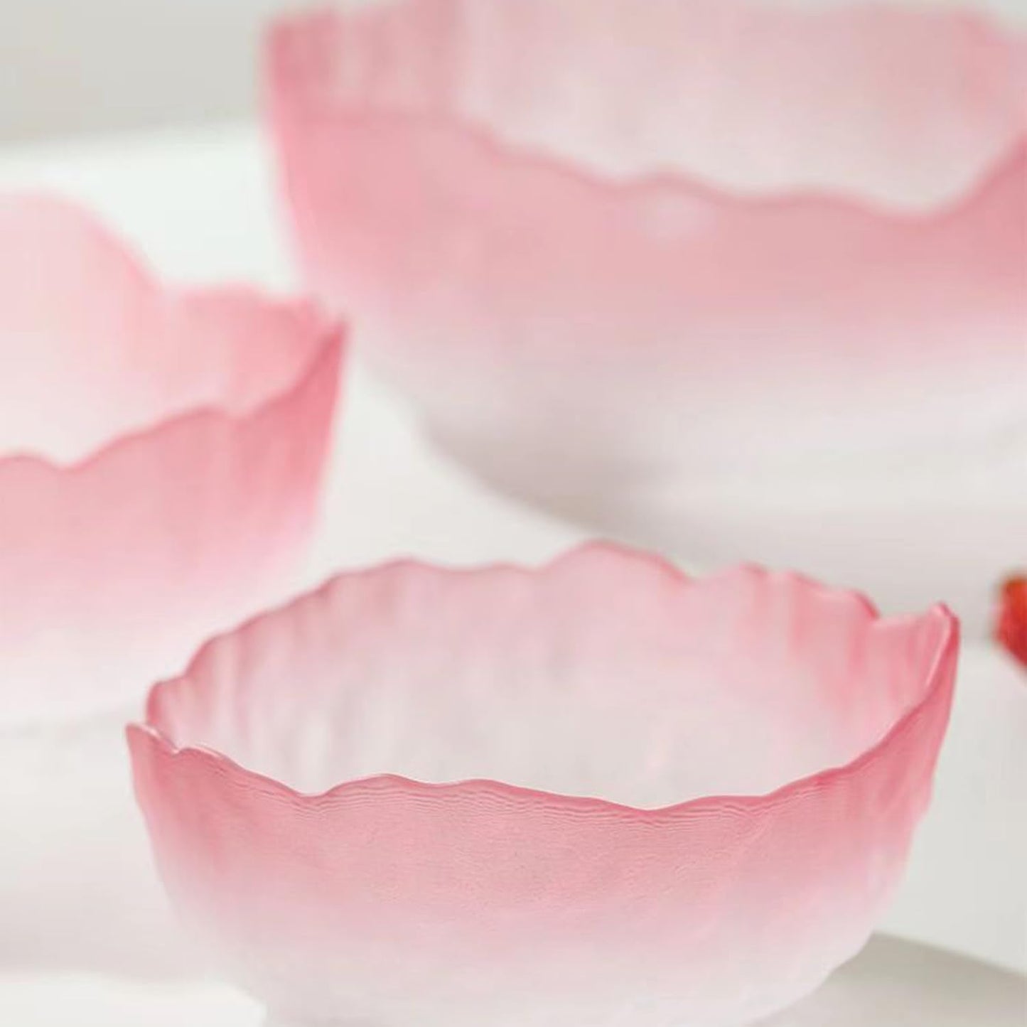 Glass Salad Bowl Irregular Lotus Flower Shape Serving Bowls, Mixing Nut Bowls for Kitchen Fruist, Snack, Dessert, and Ice Cream Candy Dishes (Crystal Gradient Pink, 6.5")