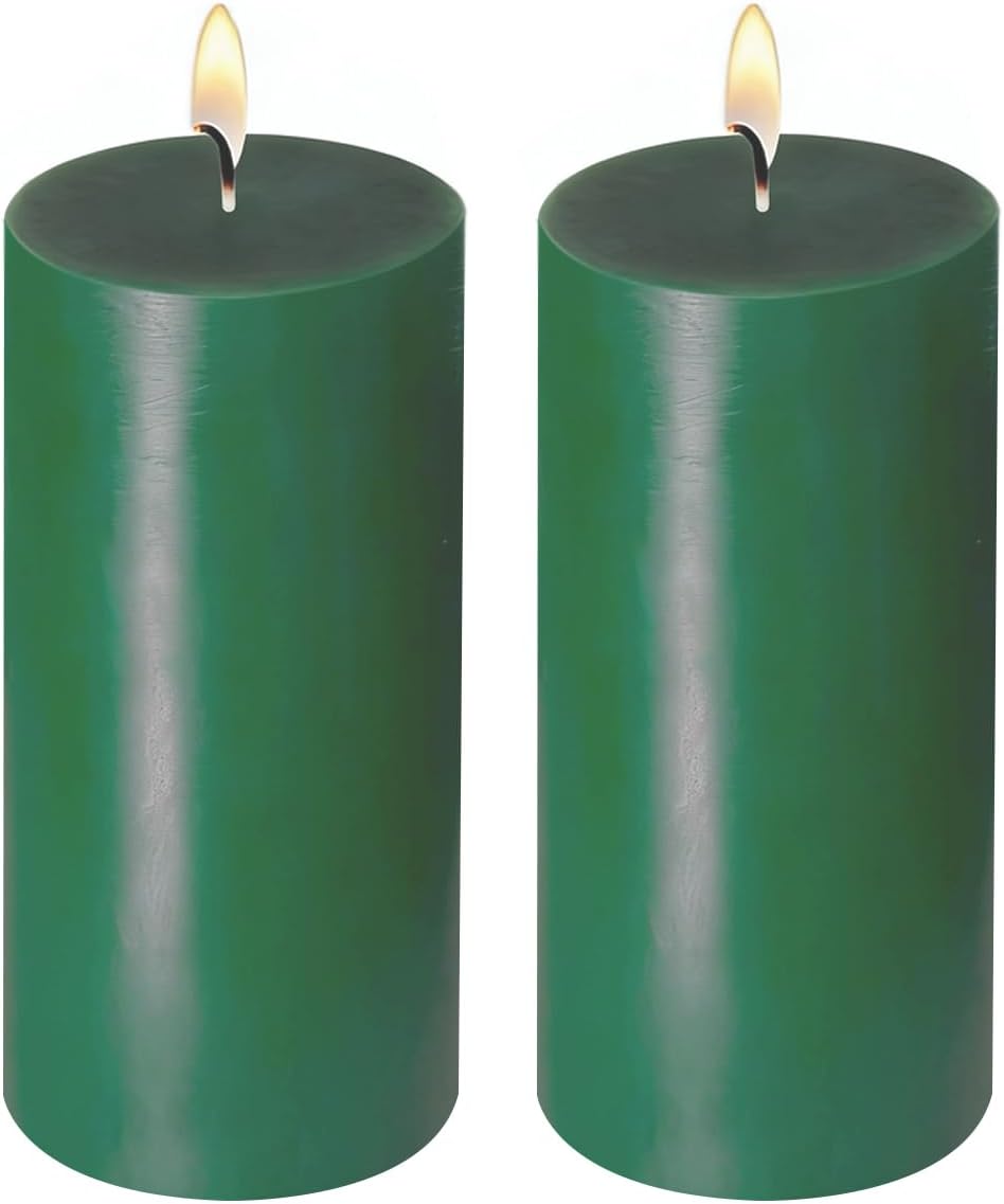 2 Pack 3x6 Inch Sage Green Unscented Pillar Candles - 70 Hour Long Burning Dripless Smokeless Candles for Home Decor Weddings Festivals Spa Meditation