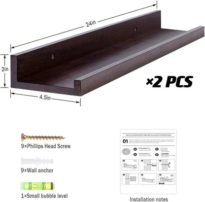 AZSKY Floating Shelves Wall Mounted Set of 2 Natural Wood Picture Shelves Wall Shelves for Bedroom Bathroom Living Room Kitchen Laundry Room Storage & Decoration 24 Inch