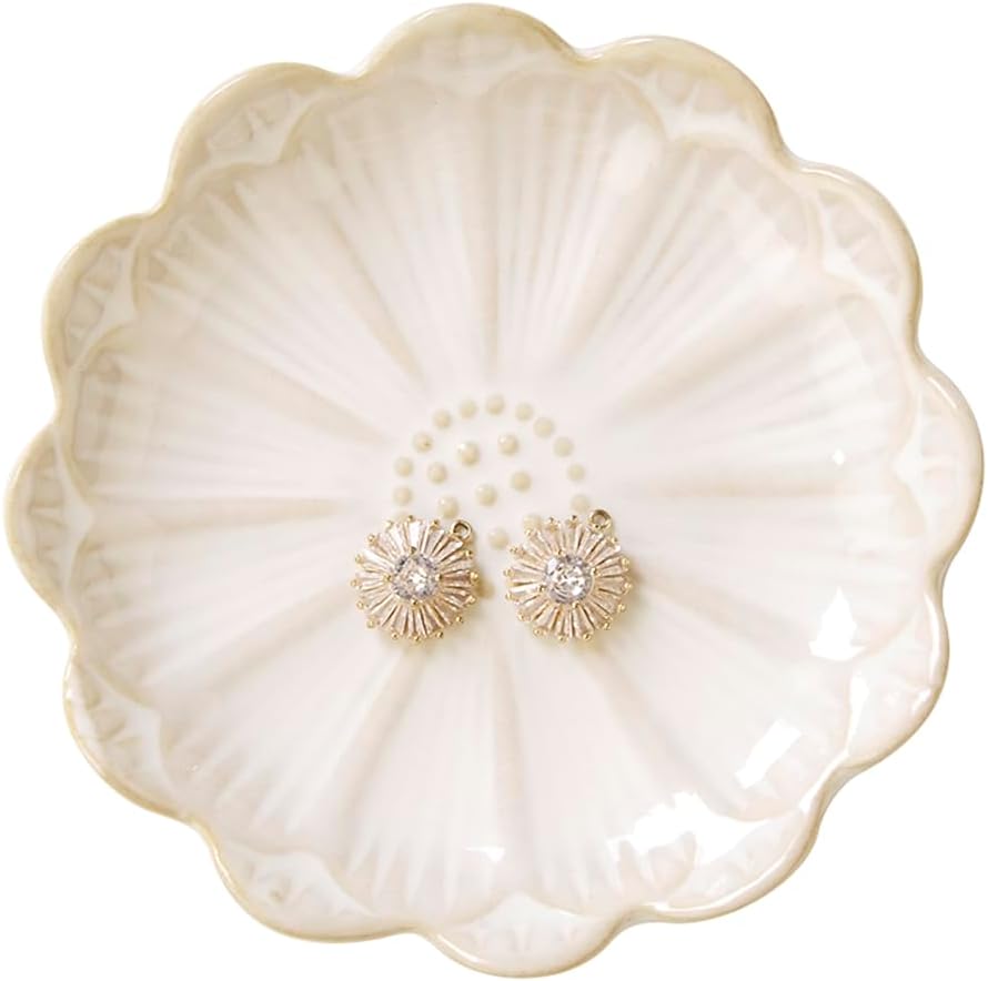 JAMEND CLXP Lotus Leaf Shape Decorative Ring Tray, Small Key Bowl, Ceramic Trinket Tray Jewelry Dish Organizing Necklace Earrings, Home Decoration for Mom Best Friend Sister, Pink.