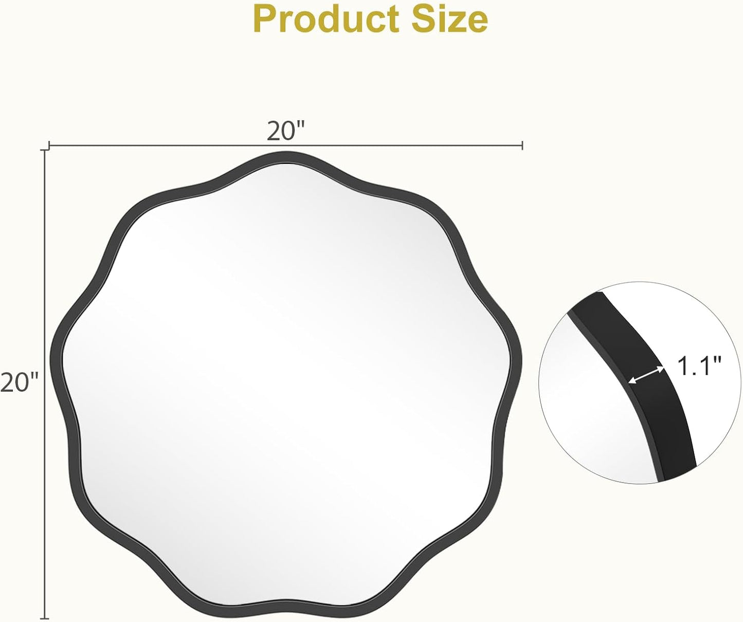 WallBeyond Round Wavy Mirror for Wall Decorative 24 inch, Modern Round Mirror Aluminum Frame for Bathroom Bedroom Living Room Home House Office Entryway, Gold
