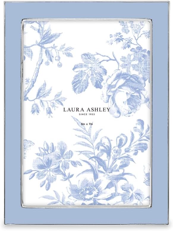 Laura Ashley 5x7 Navy Enamel Picture Frame, Gold Metal Edge with Easel, for Countertop, Counterspace, Tabletop Display, Bookshelf, Desk, Wall Décor, Photo Gallery (5x7, Navy W/Gold)