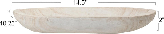 BOLTCORRSE Large Whitewashed Decorative Wood Bowl - Hand Carved Paulownia Tray for Coffee Table Centerpiece & Entryway Catchall - Organic Modern Farmhouse Decor