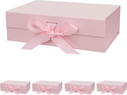 DaiUni 10.5"X7.5"X3.1" Pink Magnetic Gift Box with Lid and Ribbon for Presents