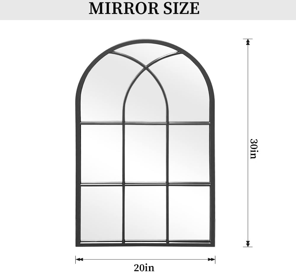 Dewfig 65"x 22" Arched Window pane Full Length Mirror, Wall Mirror, Floor Standing Mirrors, Farmhouse Long Full Body Mirrors Wall Mounted for Living Room, Bedroom, Entryway, Fireplace, Black