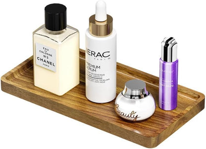 Bathroom Vanity Tray for Countertop - Bamboo Organizer Tray for Dresser Tops, Toilet, Perfume Small Decorative Tray Wood Tray for Home Decoration 11.81” L x 6.1” W x 0.79” H Black