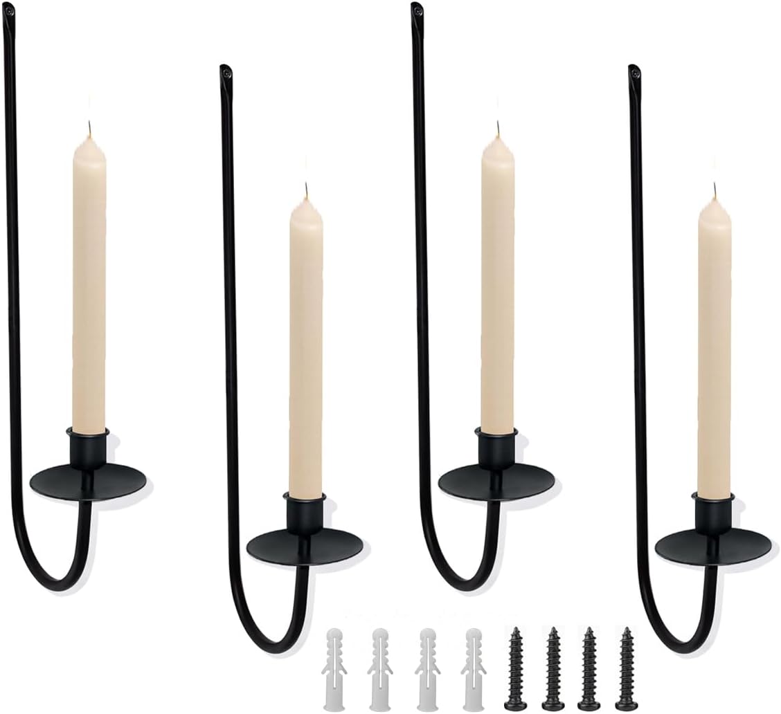 Wall Candle Holder Set of 2, Modern Candle Sconces Wall Mount Metal Holders Hanging Candle Pillar Holder for Living Room, Wedding, Farmhouse, Fireplace, Matte Black