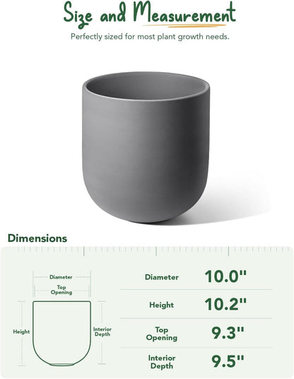 LE TAUCI 12 Inch Pots for Plants, Ceramic Large Planters for Indoor Plants, Indoor Plant Pots for Home Garden Patio Office, Planter Pots with Drainage Hole and Rubber Plug, Neutral Gray