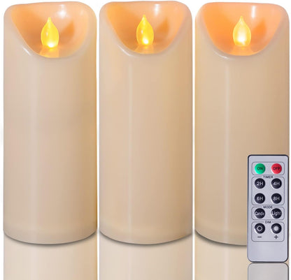 Homemory 6"x3" Outdoor Waterproof Flameless Candles, LED Candles, Battery Operated Candles with Remote and Timers, Electric Fake Plastic Pillar Candles, Ivory White, Set of 2