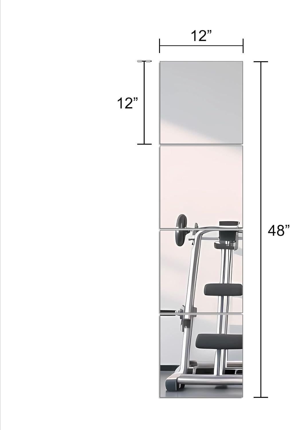 Ruomeng Home Gym Mirrors 12 Inch x 12Pcs Wall Mounted Mirror Glass Frameless Full Length Mirror Tiles for Home Gym, Bedroom, Door & Bathroom