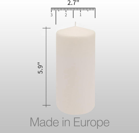 HomeLights Pillar Candles - 2.7x6 inch | 60 Hours Burning, 6 Count - White Unscented Smokeless European Pillar Candles - Perfect for Wedding, Parties, Spas, Home Gatherings and Dinner