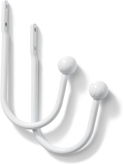 2 Pack Curtain Holdbacks - Silver, Decorative Drapery Wall Hooks with Hardware, Curtain Pull Back Hooks, Metal Curtain Tiebacks Wall Mounted, Window Side Holders for Drapes, Curtain Accessories