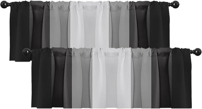 Emvency 2 Pack Dark Grey Valances Window Treatments, Gray Striped Abstract Blackout Drapes Adjustable Curtain for Windows Living Room Kitchen Over Sink, 52x18 Inch Rod Pocket Valances