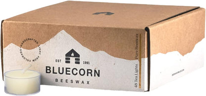 Bluecorn Beeswax Tea Light Candles, 100% Pure Natural Bees Wax, Yellow Tea Lights, Fragrance Free, Paraffin & Soy Free Candle Wax, Clean Burning, Long Lasting (4-5 Hrs), American Made, 24 Pack