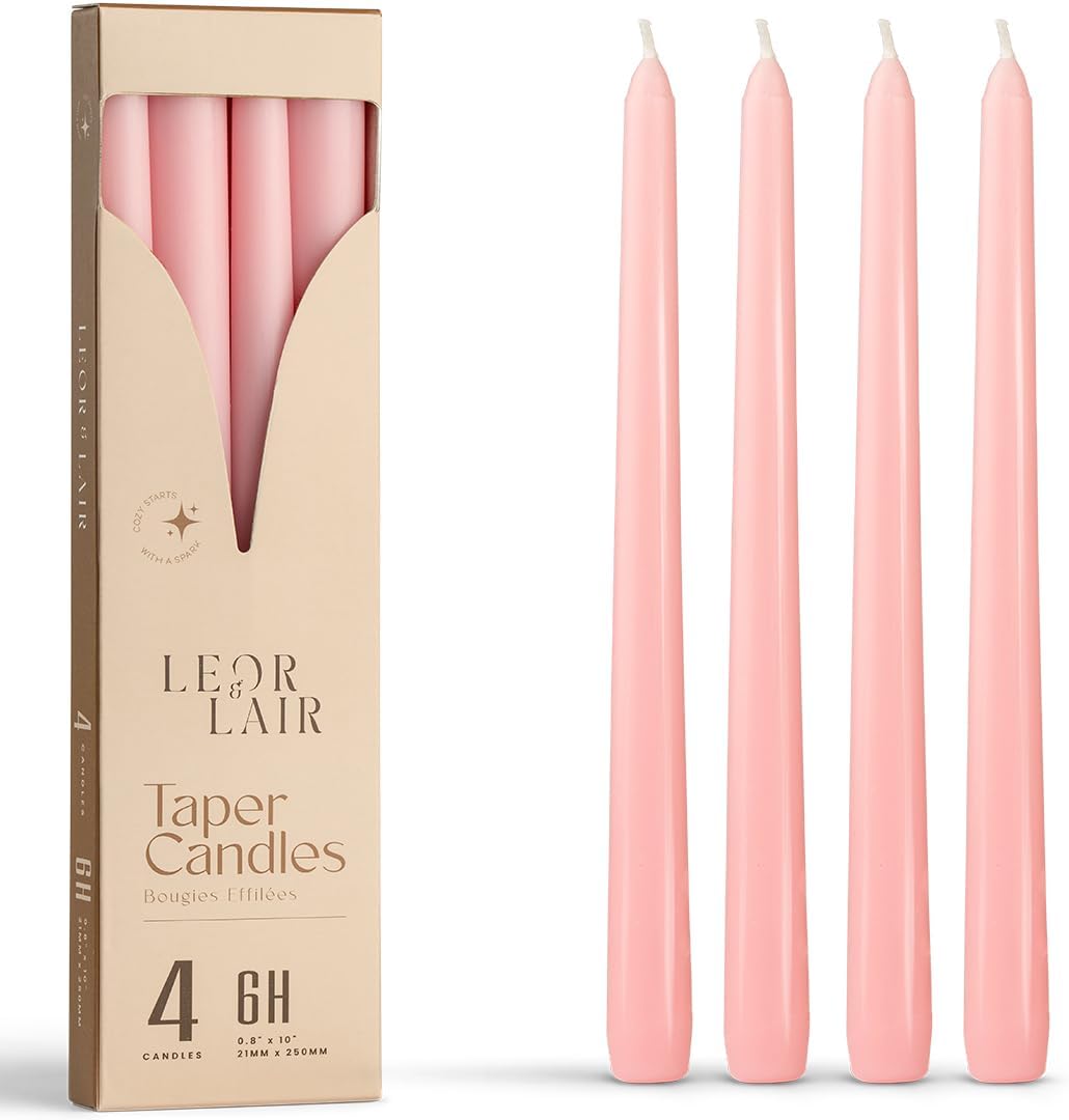 Leor & Lair Ivory Taper Candles - 4 Pack 10" Ivory Candlesticks - Unscented Cream Candle Sticks for Home Decoration, Holiday Tables, Weddings, Restaurants & Business Events