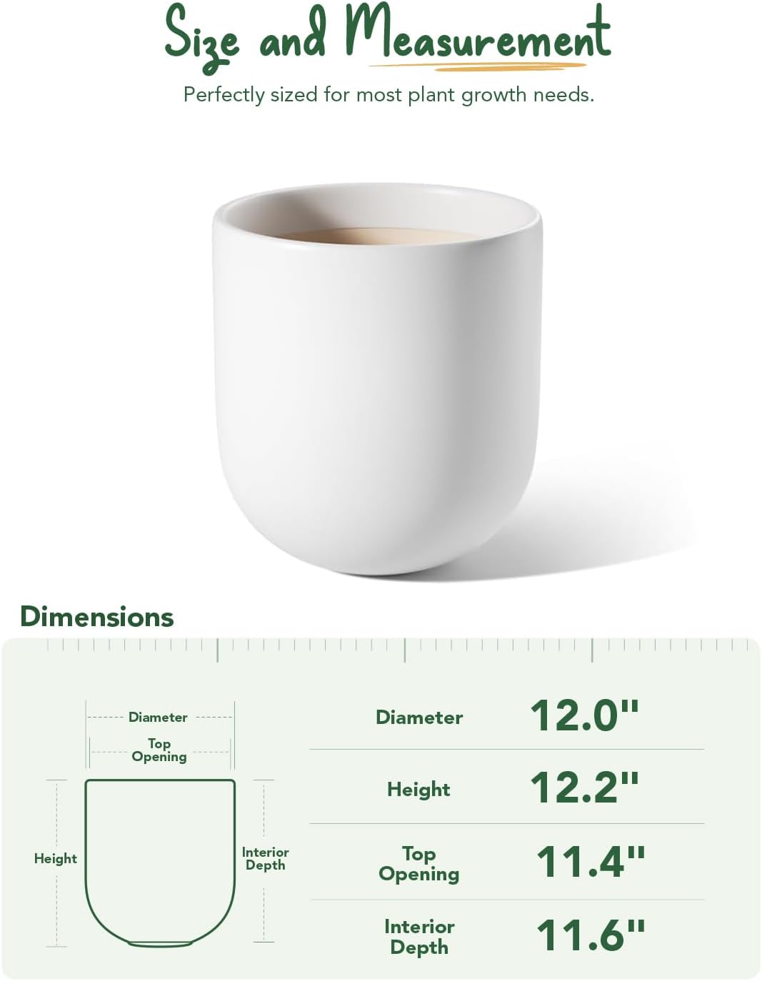 LE TAUCI 12 Inch Pots for Plants, Ceramic Large Planters for Indoor Plants, Indoor Plant Pots for Home Garden Patio Office, Planter Pots with Drainage Hole and Rubber Plug, Neutral Gray